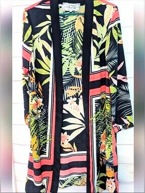 Nwot Pink Martini Floral Jungle Botanical Tropical Long Kimono Cardigan XS
